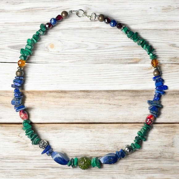Green Turquoise & Lapis Lazuli Stone Necklace - Picture 1 of 3